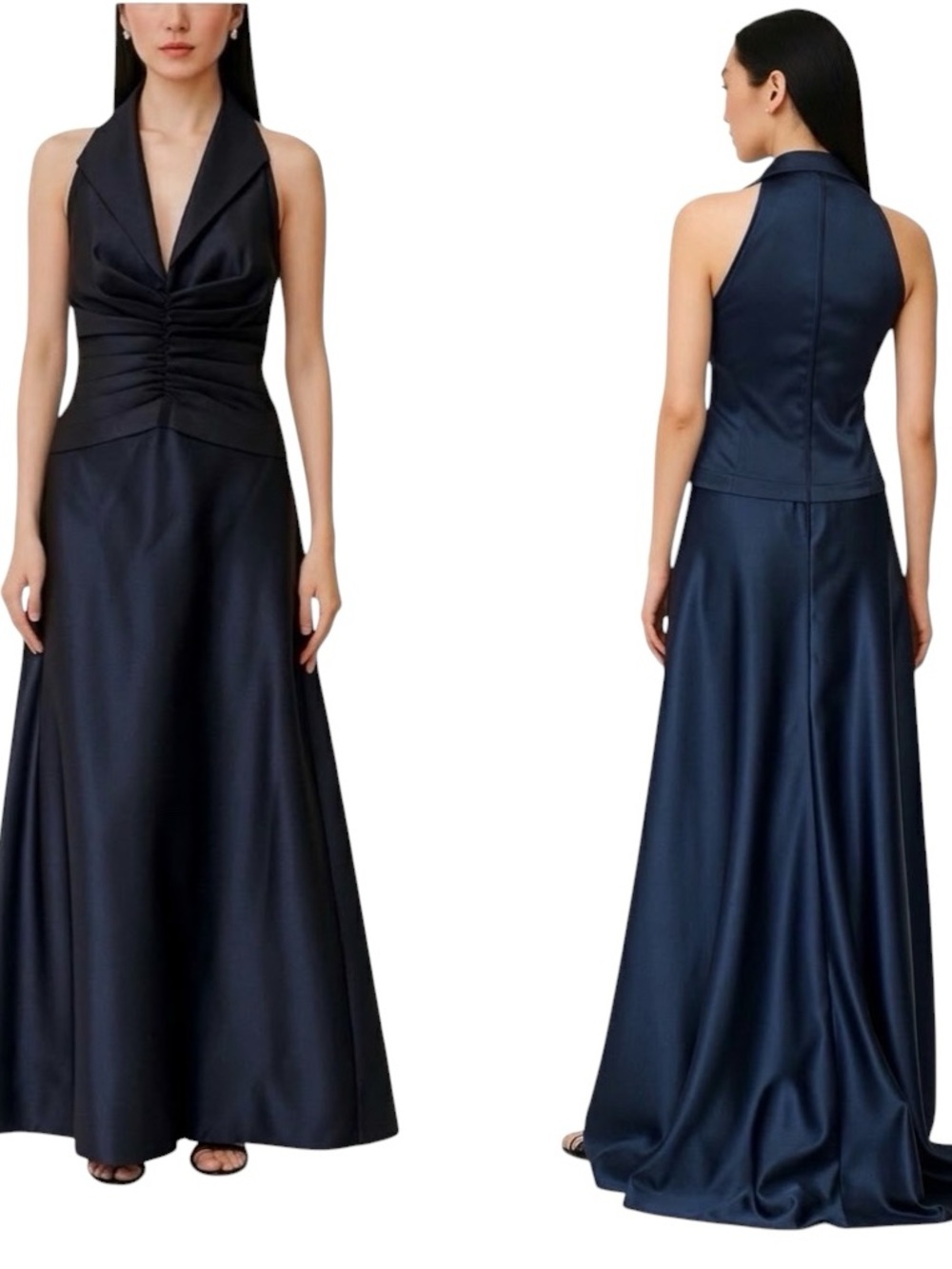 Tadashi Collection Tuxedo Collared Gown in Navy Size 8P NWOT